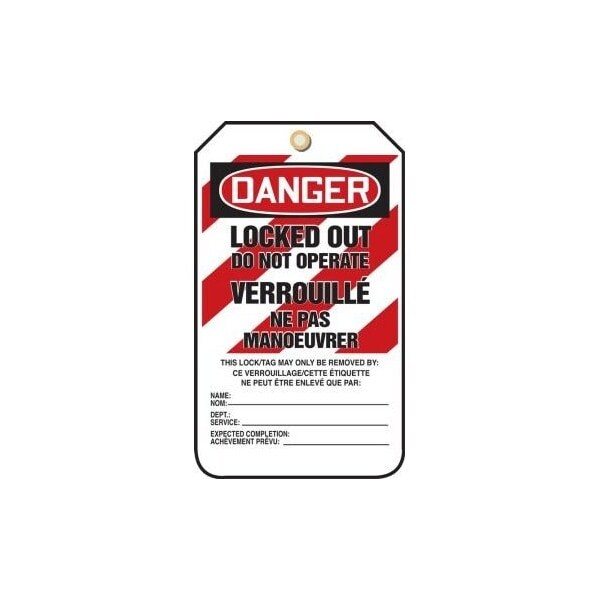 Accuform French Bilingual Safety Tags, DANGER LOCKED OUT DO NOT OPERATE, 5.75in x 3.25in, HS-Laminate, 25PK TCF205LTP - main